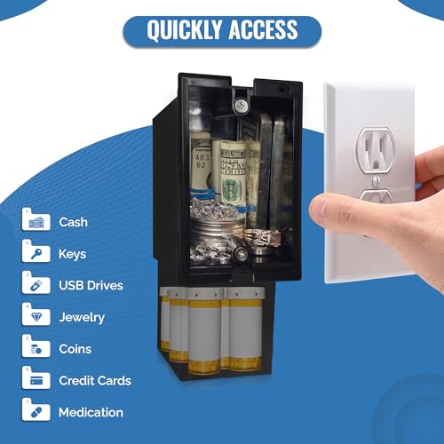 Wall Outlet Safe - Hidden Diversion Safe (Simple Install, Magnetically Attaches For Quick Access) Hiding Places for Valuables | Hide in Plain Sight Key Money Jewelry Cash Holder Safes Outlet Safe Box