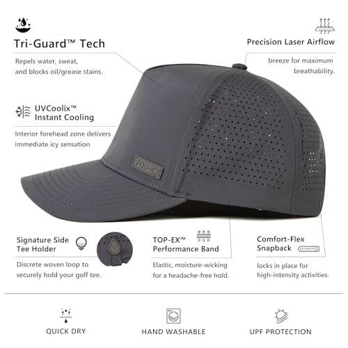 TOP-EX Performance Golf Baseball Hat Men Medium-Large Black Water-Resistant Laser-Vented