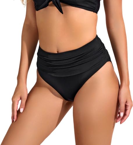 High Waisted Full Coverage Bikini Bottoms - Tummy Control, 3X-Large Black