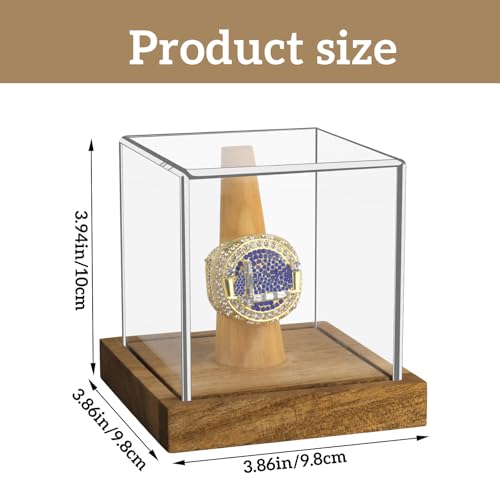 Championship Ring Display Case - Clear Acrylic with Wood Base
