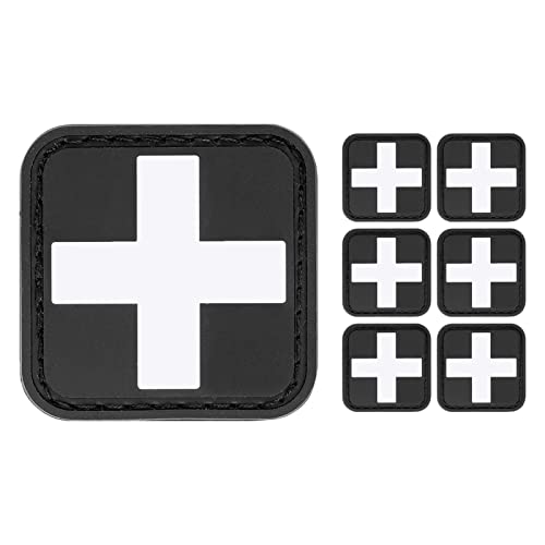 Medic Red Cross Patch - 1.5-Inch PVC Rubber, 6 Pieces - White & Black