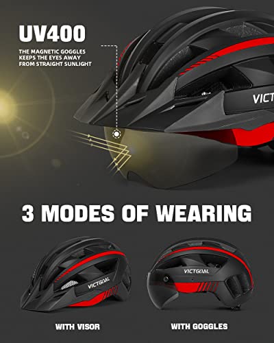 Bike Helmet for Adults with LED Light - Size L (57-61cm) - Black Red