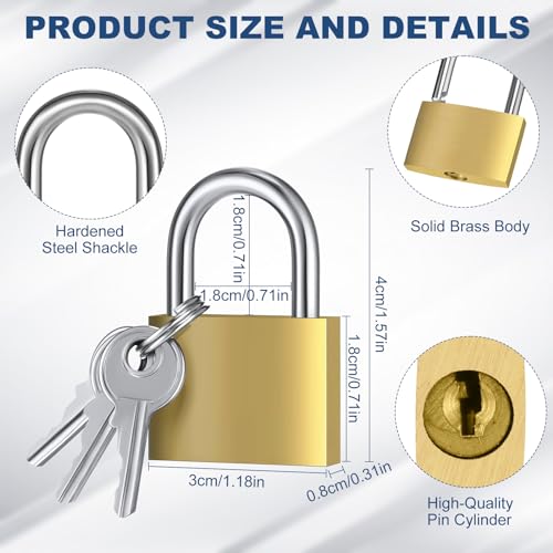 24 Pcs Solid Brass Keyed Padlock, Small Yellow Gym Lock, Strong Padlock with Same Key for Luggage Toolbox (30mm 1-3/16'')
