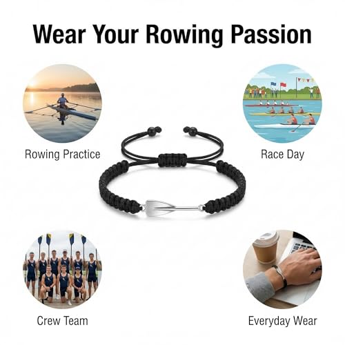 Rowing Charm Bracelet for Men - Adjustable Nautical Rope - Black
