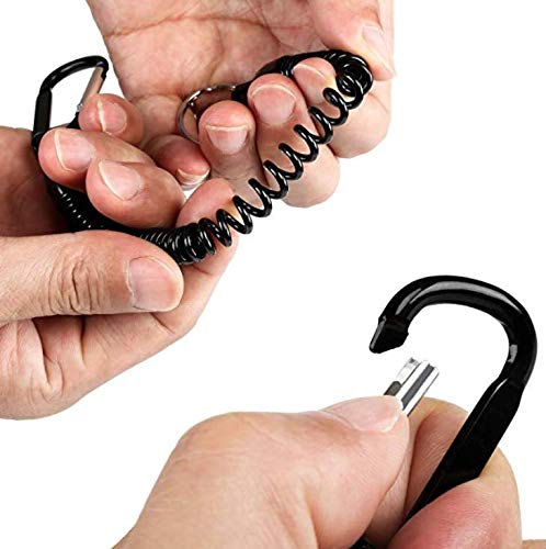 Pack of 6 Coiled Fishing Lanyards with Carabiners - Black