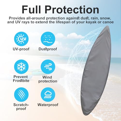 420D Waterproof Kayak Cover with UV Protection for Outdoor Storage - Fits 11.8-13ft Canoes & Fishing Boats