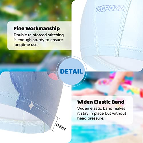 Kids Swim Cap - Quick Dry Spandex Hat for Long & Short Hair - Blue Monster