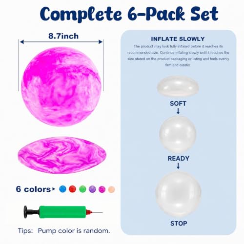 6 Pack Playground Balls 8.5 Inch with Pump - Durable Bouncy Sports Balls for Kids & Parties