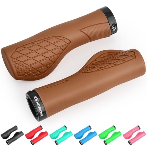 GXCROR Brown Bicycle Handlebar Grips - Ergonomic Shock-Absorbing Silicone, 22.2mm, Non-Slip Pattern, Universal Fit