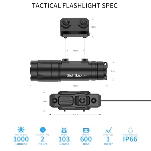 Light Laser Combo for Rifle - 1000 Lumens LED Tactical Weapon Light with Remote Pressure Switch, USB C Rechargeable Gun AR Flashlight with Charger for Hunting Shooting, Alumium