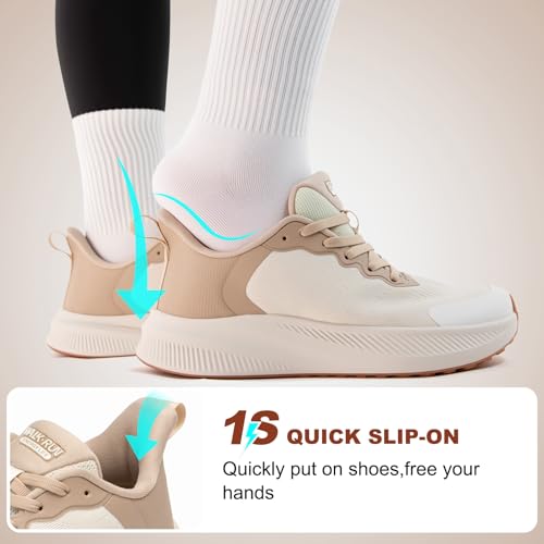 ALEADER Wide Toe Box Women’s Running Walking Tennis Shoes - Oatmeal, 8 Wide