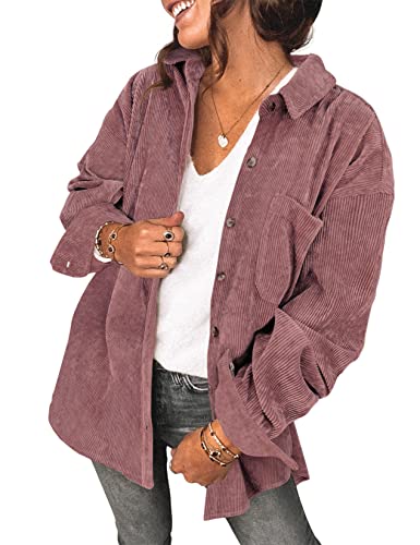 Saslax Women's Oversized Lightweight Corduroy Shacket Jacket - Medium Mauve