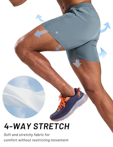 MIER Men's 5-Inch Quick-Dry Gym Shorts with Zipper Pockets, Elastic Waist