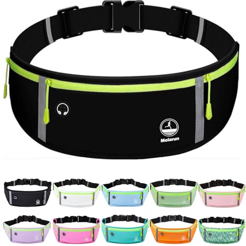 Slim Running Belt Fanny Pack - Water Resistant, Adjustable - Black