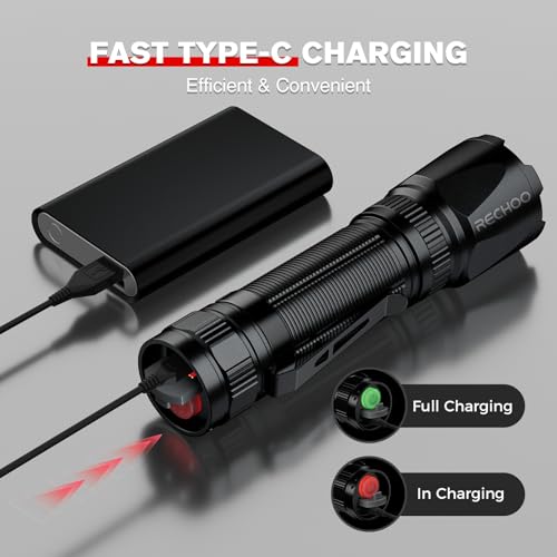 RECHOO Red LED Flashlight with Zoom, 3 Modes, Rechargeable, Portable for Hunting & Night Observation