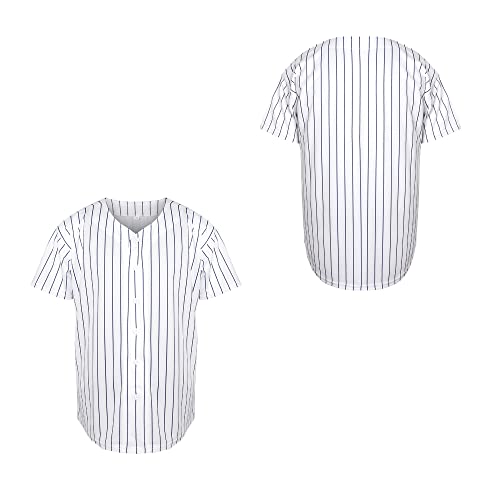 Men's Blank Baseball Jersey - Short Sleeve Button Down - XX-Large White Stripe