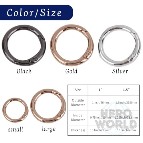 10 Pack 1.5-Inch Round Carabiner Clips - Silver Zinc Alloy Key Ring Set