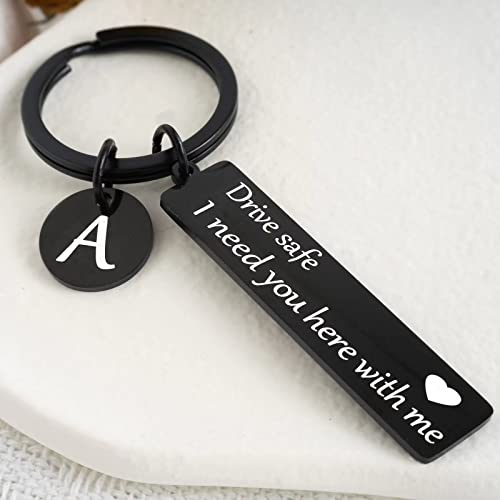 Drive Safe Keychain for Boyfriend - Black Letter A