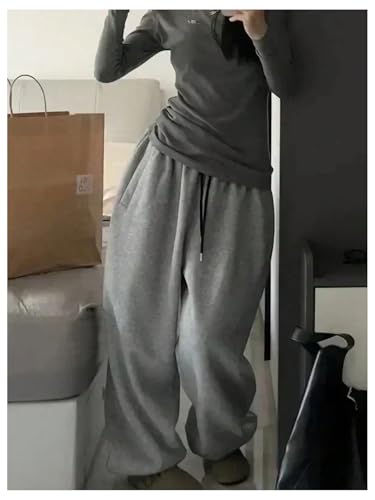 GORGLITTER Women's Baggy Grey Sweatpants Y2K Drawstring Pockets Medium
