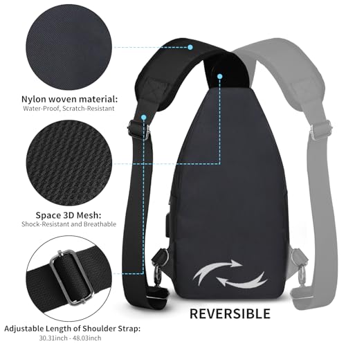 AMJ Large Black Crossbody Sling Bag for Men & Women Casual Travel Backpack