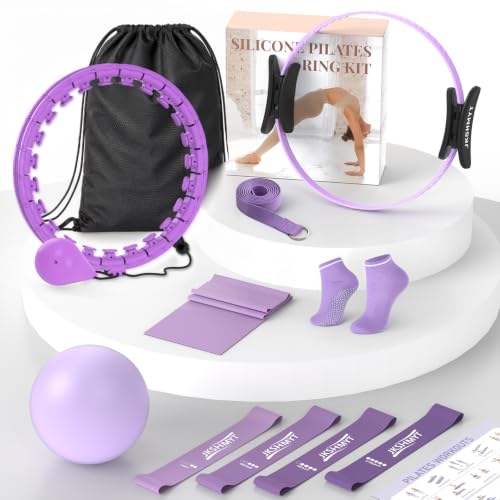 Weighted Hula Fitness Hoop & 12-Piece Pilates Kit for Home Workouts