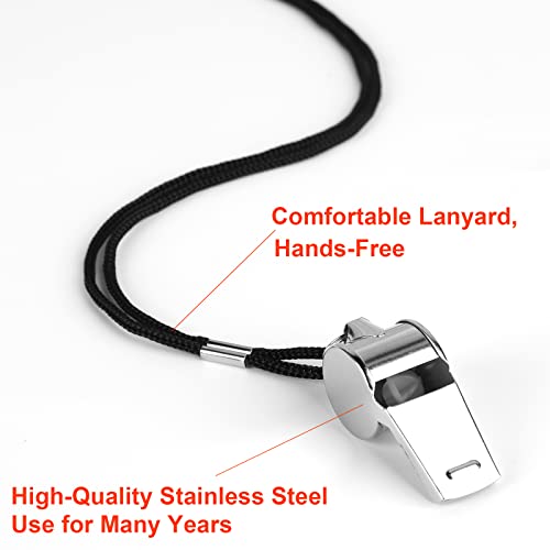 24 Pack Professional Stainless Steel Whistles with Lanyards - Loud & Durable