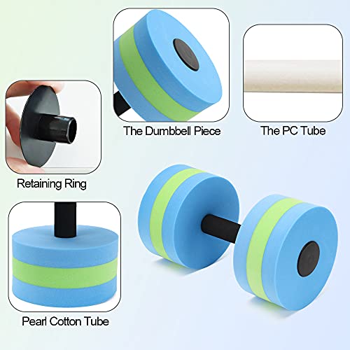 Aquatic Dumbbells - 2 Pcs EVA Foam Resistance Barbells for Water Exercise - Blue-Green