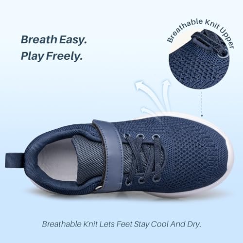 Arskyllen Boys Girls Sneakers - Lightweight Breathable Non-Slip Running Shoes, Navy Blue, 13 Little Kid