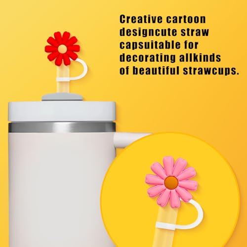 5-Piece Flower Silicone Straw Covers - 10mm Dust-Proof Toppers - Warm Tones