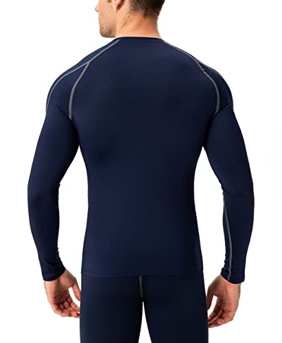 Men's Long Sleeve Compression Shirt - Quick Dry Base Layer - Small Navy