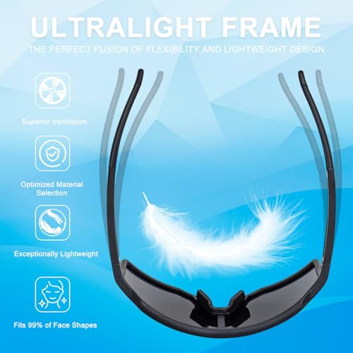 AVV Polarized Cycling Glasses for Men Women Teens UV400 Protection Black & Grey Lens