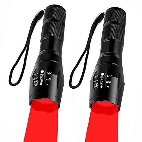 Military Red Light Flashlight Single Mode Tactical red Torch for Night Hunting Astronomy Aviation Observation, 2 Pack