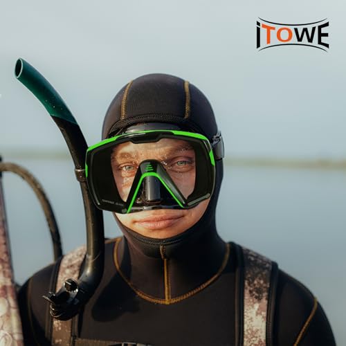 Diving Mask Snorkel Goggles with Nose Cover - Green