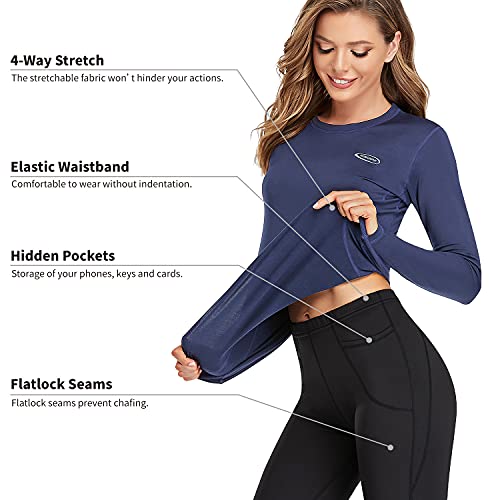 HiZiTi Dark Blue Thermal Set – Women’s Fleece-Lined Long Johns (Small)