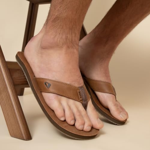 REEF Men's Leather Smoothy Flip Flops - Bronze Brown, Size 9