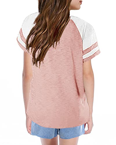 Kids Color Block V Neck Short Sleeve T-Shirt - 7-8 Years Pink