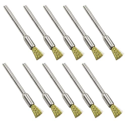 Brass Bristle Wire End Brush Pen Shape 1/8 Inch Shank Diameter (5mm end Brush) Pack of 10