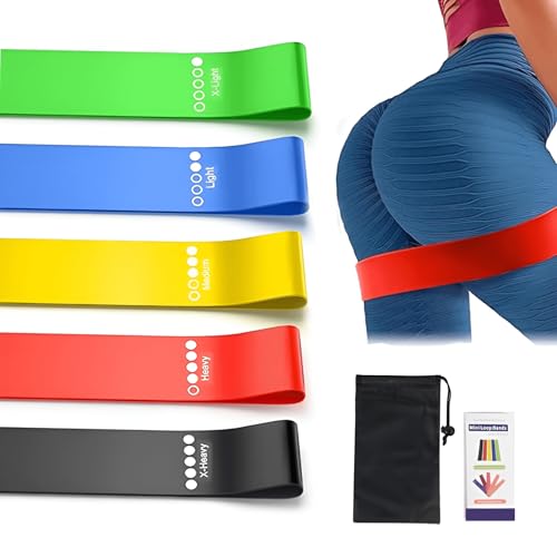 5-Piece Resistance Loop Band Set - Durable Long Exercise Bands with Carry Bag
