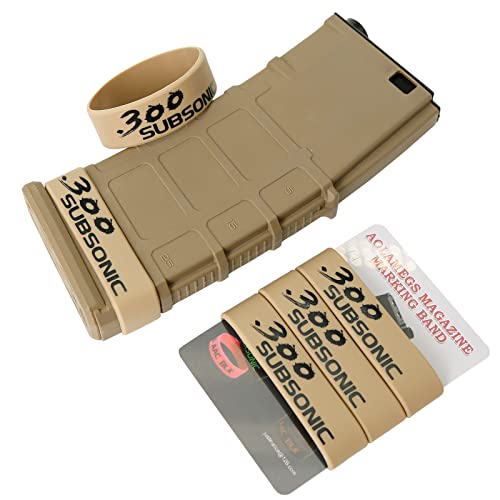 Magazine Identification Bands - 5 Pack Silicone Ammo Marking Bands - 300 Subsonic, Khaki & Black