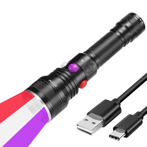 Z3 3-in-1 USB Rechargeable Flashlight, White/Red/UV LED Flash Light with Magnetic Base, 385nm Black Light for Resin Curing, Pet Urine Detection, Rockhounding, Camping, Hiking