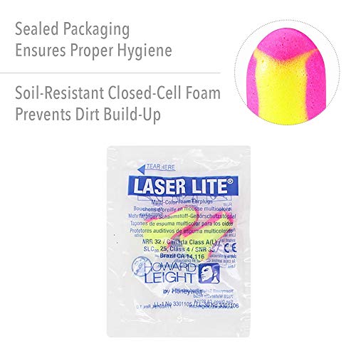 Howard Leight by Honeywell - R-01205 Laser Lite High Visibility Disposable Foam Earplugs, Yellow