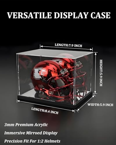 Mini Helmet Display Case with Mirror Back | UV-Resistant, Dustproof, 7.9"
