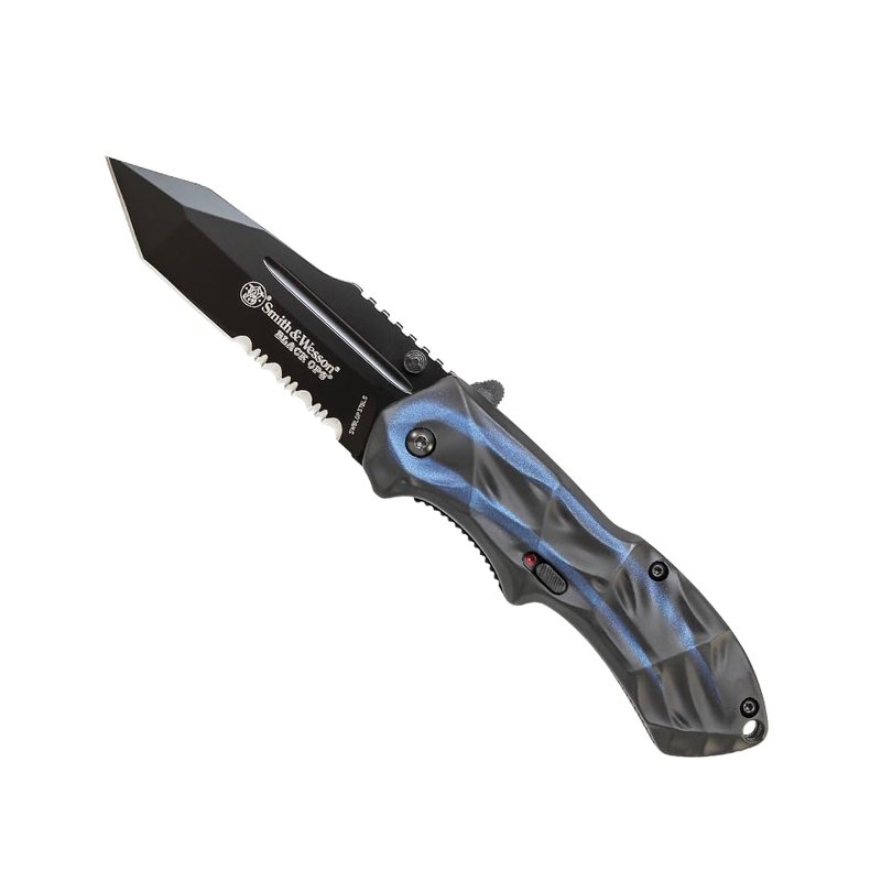 Smith & Wesson Black Ops SWBLOP3TBLS 7.7in S.S. Assisted Opening Knife with 3.4in Serrated Tanto Blade and Aluminum Handle for Tactical, Survival and EDC