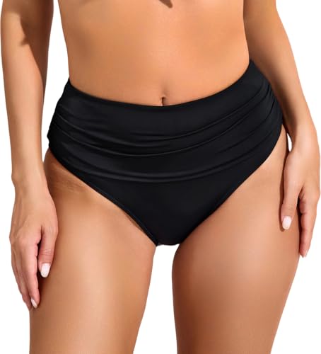 High Waisted Full Coverage Bikini Bottoms - Tummy Control, 3X-Large Black