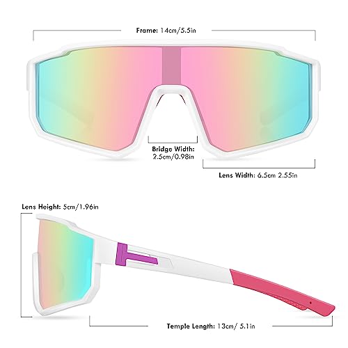 Youth Baseball Sunglasses with TR90 Frame - White Frame Pink Lenses
