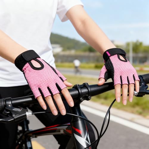 Women's Pink Workout Gloves - Breathable Fingerless Gym Gloves