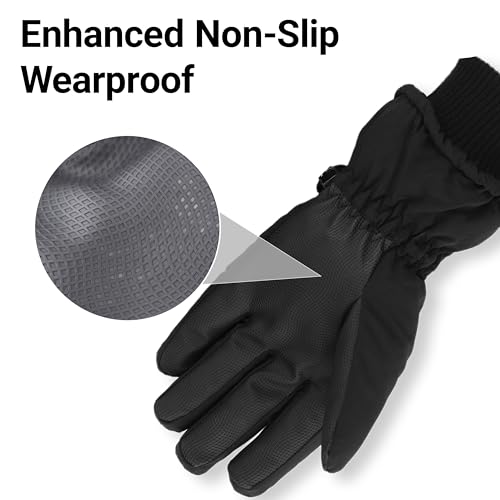 Waterproof Snow Gloves for Cold Weather - Black, Large
