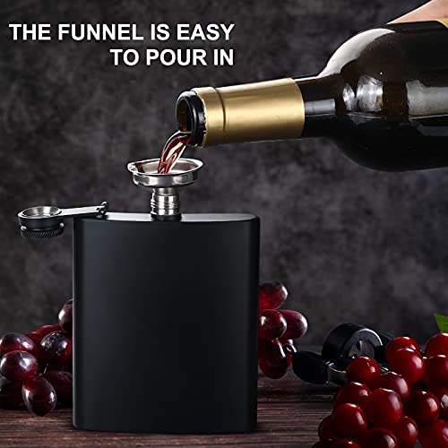 Matte Black 8Oz Hip Flask Set - 2 Pcs with Funnel & Mini Glasses