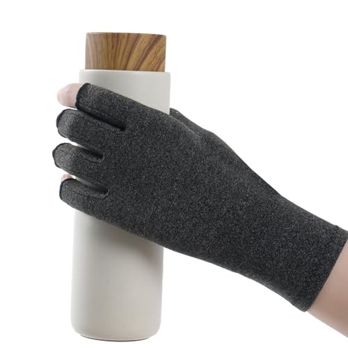 Arthritis Compression Gloves - Fingerless Breathable Support - Dark Gray Medium
