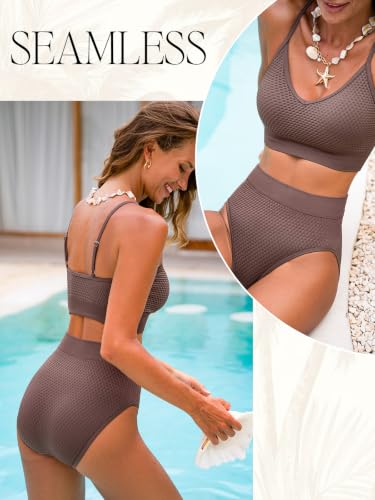 Cupshe Women's Bikini Set Two-Piece Sporty Textured Swimwear Taupe Brown Medium